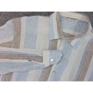 Mastro Moda Shirt Mens Small Mens Bkue Briwnb Striped Linen Made in Italy